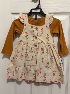 Carter's Cream Floral Pinafore with Mustard Long Sleeve